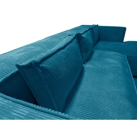 s-style möbel - Modernes Ecksofa Bello aus Türkis Cord mit Ottomane rechts und weichem Sitz, B/T/H: 262 cm / 176 cm / 64 cm - Türkis