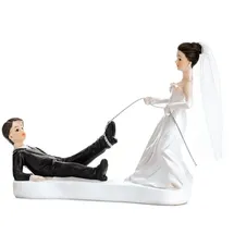 Partydeco Tortenfigur Hochzeit 11,5cm Brautpaar mit Seil - Hochzeitstorte Deko Tortendeko Tortenaufsatz Cake Topper - Hochzeitsdeko Torte - Hochzeitstortenfiguren Weiß Schwarz