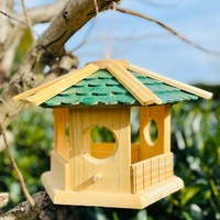 DARLUX handgefertigtes Sechseck Holz Vogel Futter Haus XL Ø 37cm Futterstelle Hängend Natur/Grün Vogelhaus zum aufhängen