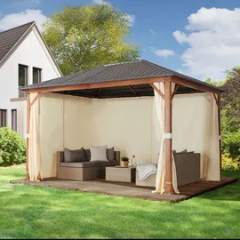 TOOLPORT Gartenpavillon 3 x 4 m inkl. 4 Seitenteile Champagner