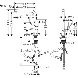 Hansgrohe Talis M54 270 1jet Niederdruck Ausziehauslauf edelstahl finish 72860800