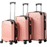 Bonnlo Kofferset 3 Teilig, Hartschale Koffer Set, Reisekoffer mit 4 Rollen, ABS-Trolley M-L-XL, mit Teleskopgriff, Viel Stauraum, Rosa