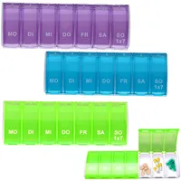 Tablettenbox 7 Tage, 3PCS Pillendose 7 Tage Tablettenteiler Medikamenten Aufbewahrung Pillenbox Wiederverwendbare Medikamentenbox 7 Tage Pillendose Klein für Unterwegs Aufbewahrung(Blau+Lila+Grün)