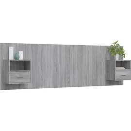 vidaXL Kopfteil mit Nachttischen Grau Sonoma Holzwerkstoff