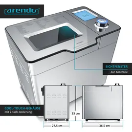 Arendo Brotbackautomat 550W, Brotbackmaschine, 25 Programme, glutenfreies Backen, Joghurtfunktion, 1 kg Kapazität, Direktantrieb