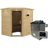 Woodfeeling Karibu Sauna Mia inkl. 9 kW Ofen inkl. Steuergerät inkl. 8-teiligem gratis Zubehörpaket (Gesamtwert 191,92€)