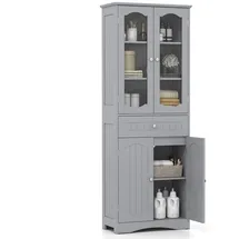 Costway Hochschrank 160 x 0 x 0 cm Grau Glas/Holz/MDF