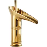 Einhebel-wasserfall-waschtischarmatur, Deckmontage, Einloch-aufsatzarmatur Für Aufsatzwaschbecken, Für Warm- Und Kaltwasser (gold, Kurz)