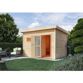 Karibu Skrollan 2 inkl. 9 kW Bio-Kombiofen + ext. Steuerung + Dachkranz