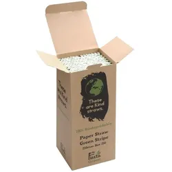 Fiesta Green 250 biologisch abbaubare Papiertrinkhalme grün geringelt