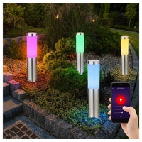 ETC Shop Smart LED Außenlampe silber Sockelleuchte dimmbar Garten