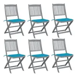 vidaXL Klappbare Gartenstühle 6 Stk. mit Sitzkissen Massivholz Akazie