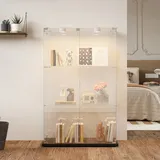 Glasvitrine Mit Lampe – Freistehende, Moderne Vitrine Aus Gehärtetem Glas Mit 3 Ablagen Und 2 Türen – Sammlervitrine – Schwarz