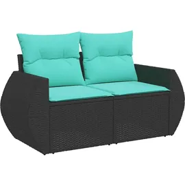 vidaXL 10-teiliges Gartensofa-Set mit Kissen, schwarzes Polyrattan
