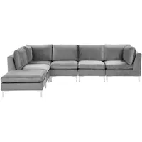 Modulares 5-Sitzer Ecksofa mit Ottomane Samtstoff Grau rechtsseitig Evja