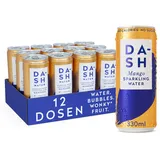 Dash Water Mango – 12 x Sprudelwasser mit Mangogeschmack – kein Zucker, kein Süßungsmittel, keine Kalorien – angereichert mit wonky Fruit (12 x 330 ml Dosen)