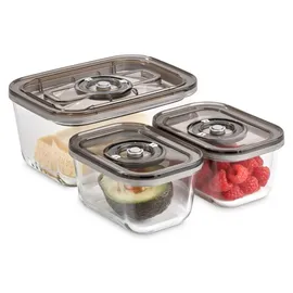 CASO Design Vakuum-Frischebehälter rechteckig schwarz 14,5 x 20 x 9,5 cm 1,5 l 3-teiliges Set