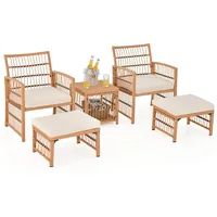 FANTASK 5 TLG. Rattan Balkonset, Gartenmöbel Set inkl. 2 Stühle mit Kissen, Hocker & Tisch, Gartenmöbel Set, Gartengarnitur, Sitzgruppe, Balkonmöbel für Garten, Balkon, Terrasse