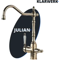 Julian | Vintage 3 Wege Gold glänzend  Filtermatur | Gastronomie Edelstahl Osmose Wasserhahn Küche | Mischbatterie Retro 360° Filter 3 Anschlüsse