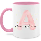 Tasse Tassen 325ml - Individuell gestaltbar mit Initialbuchstabe und Name | Geschenk mit Anfangsbuchstabe und Name frei wählbar - 325 ml - Rosa - anfangsbuchstaben keramik buchstaben alphabet