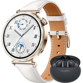 Huawei Watch GT 5 41 mm Gold Lederarmband Weiß + Freebuds 5i Bundle