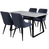 ebuy24 Estelle Essgruppe Esstisch Marmor weiß und 4 Plaza Esszimmerstühle blau, schwarz.