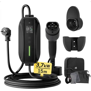 dé Ladekabel Typ 2 Schuko 3,68kW[1-phasig, 15m, 6-16A] EV Chargers mit Steuerbarer Digitalanzeige für Elektroauto, Ladekabel e Auto für Model 3/Y, ID.3, ID.4, ID.5, MG4, Q4, Gla und Anderen PHEV/EV
