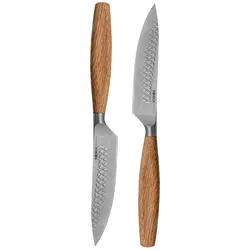 Boska Steakmesser-Set Oslo+ / 2er-Set / Edelstahl-Messerset / Zum Schneiden von Fleisch(ersatz), Fisch, Gemüse / Non-stick / Europäisches Eichenholz