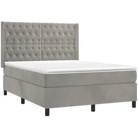 vidaXL Boxspringbett mit Matratze & LED Hellgrau 140x200 cm Samt
