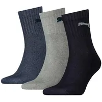 Puma Unisex Sportsocken, 3 Paar - Short Crew Socks, Tennissocken, einfarbig Blau/Grau 47-49