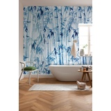 KOMAR Fototapete Bamboos blau weiß) - 300x280 cm