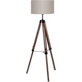 Eglo Stehlampe Lantada, Stehleuchte Vintage, Standleuchte aus Holz, Stahl und Taupe, mit Schalter, FSC zertifiziert, E27
