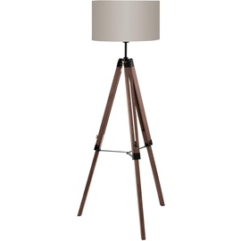 Eglo Stehlampe Lantada, Stehleuchte Vintage, Standleuchte aus Holz, Stahl und Taupe, mit Schalter, FSC zertifiziert, E27