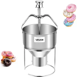 Vevor Donut-Teigspender manueller Donut-Trichter mit großer Kapazität (2,4 L), kommerzieller Teigspender aus Edelstahl 304 und mit 6 Dickeneinstellungen & Ständer, für Cafés Bäckereien Küchen