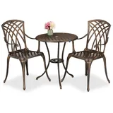 Relaxdays Gartenmöbel Set 3-teilig, Tisch, 2 Stühle, Aluguss, Balkonmöbel Antikdesign, Garten Sitzgruppe, schwarz/Bronze