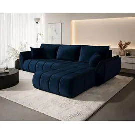 cornero Eckcouch Velours 3-Sitzer Dunkelblau