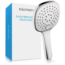 Bächlein Universal Duschbrause - Brausekopf mit 3 Strahlarten, einfach wechselbar durch praktische Drucktaste - Eckiger Duschkopf Chrom - Handbrause mit Standard G 1/2” Anschlussmaß