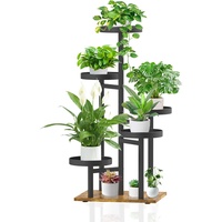 iDavosic.ly Pflanzenständer Metall mit 5 Ebenen, Pflanzenregal Blumenregal Indoor Outdoor, Holz Blumenständer Innen Flower Plant Stand Shelf für Garten Balkon Wohnzimmer (Schwarz)