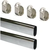 Emuca - Kit ovale Korpusschienen 30x15mm Länge 0,95m Mit Halterungen, Stahl und Stützen, Verchromt, 2 Stück
