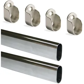 Emuca - Kit ovale Korpusschienen 30x15mm Länge 0,95m Mit Halterungen, Stahl und Stützen, Verchromt, 2 Stück