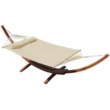 ALEOS. AS-S 410cm XXL Hängemattengestell Filled Edition Creme Hängematte mit Gestell aus Holz Lärche mit Stabhängematte GEPOLSTERT inkl. Kopfkissen