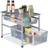Relaxdays Schubladenregal, stapelbarer Büro Organizer, 2 Ausziehkörbe, HBT: 30x28x42,5 cm, Metall, Küche, Bad, Silber