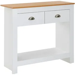 KADIMA DESIGN Konsolentisch 85x35x76 cm Weiß / Eiche Design Anrichte Modern Schmal, Ablagetisch Flur mit Schubladen & Stauraum, Flurtisch