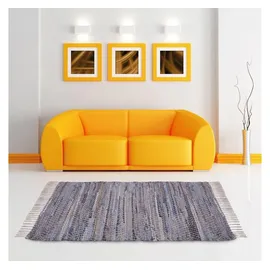 BestLivings Flickenteppich Rund 140 x 200 cm aus handgewebter Baumwolle in Jeans Bone - viele Variationen