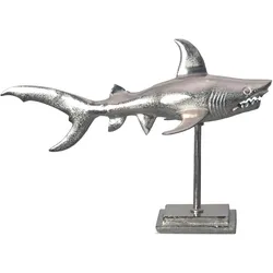 KADIMA DESIGN Dekofigur Hai Aluminium Silber Maritim 70 cm mit Sockel, Design Metall Deko Alu Modern, Tischdeko Wohndeko Aluminiumdekoration, Dekoration