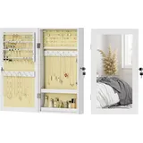 HOMCOM Schmuckschrank mit Wanddesign, Schmuckschrank mit Schlüsselschloss, Ganzkörperspiegel aus MDF für Schlafzimmer und Wohnzimmer, 36,5x9,5x67 cm, Weiß   Aosom