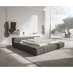 DELIFE Polsterbettgestell Espazio 180x200 cm Bouclé Silbergrau mit Stauraum, Polsterbetten