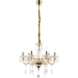 Decken Pendel Hänge Lampe Leuchte Kronleuchter Metall Gold Glas Kristalle
