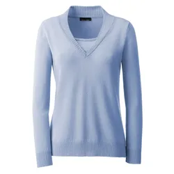Kaschmirpullover CLASSIC "Kaschmir-Pullover", Damen, Gr. 36/38, blau (blau, meliert), 100% Kaschmir, unifarben, Langarm, Pullover