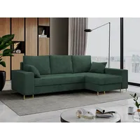 MKS MEBLE Cord Ecksofa - L-Form Cord Sofa mit Schlaffunktion - Wohnlandschaft L Form, Ecksofa mit Schlaffunktion und Bettkasten, Schlafsofa mit Bettkasten, Couch mit Schlaffunktion - Grün Dorian